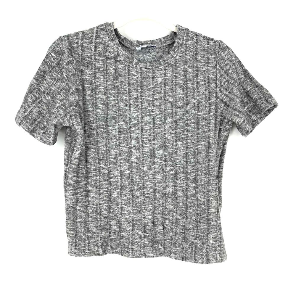 Zara Knit Crop Top Short Sleeves Gray Size Large